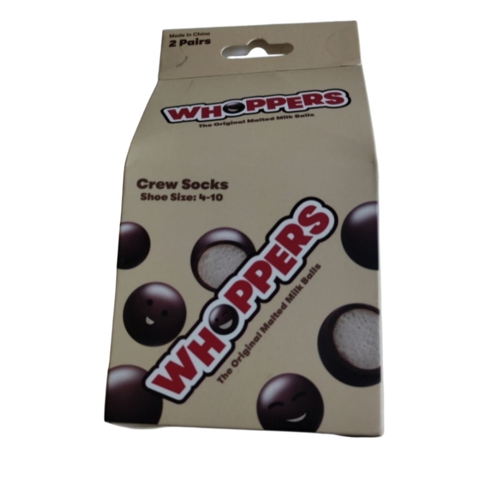 Whoppers Chocolate Candy Crew Socks 2 Pairs Mens Womens Fun Novelty Gift Sz 4-10